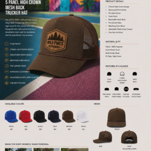 5 Panel High Crown Mesh Back Trucker Hat 3932-1