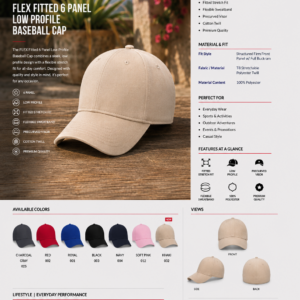 FLEX Fitted 6 Panel Low Profile Baseball Cap 11-2