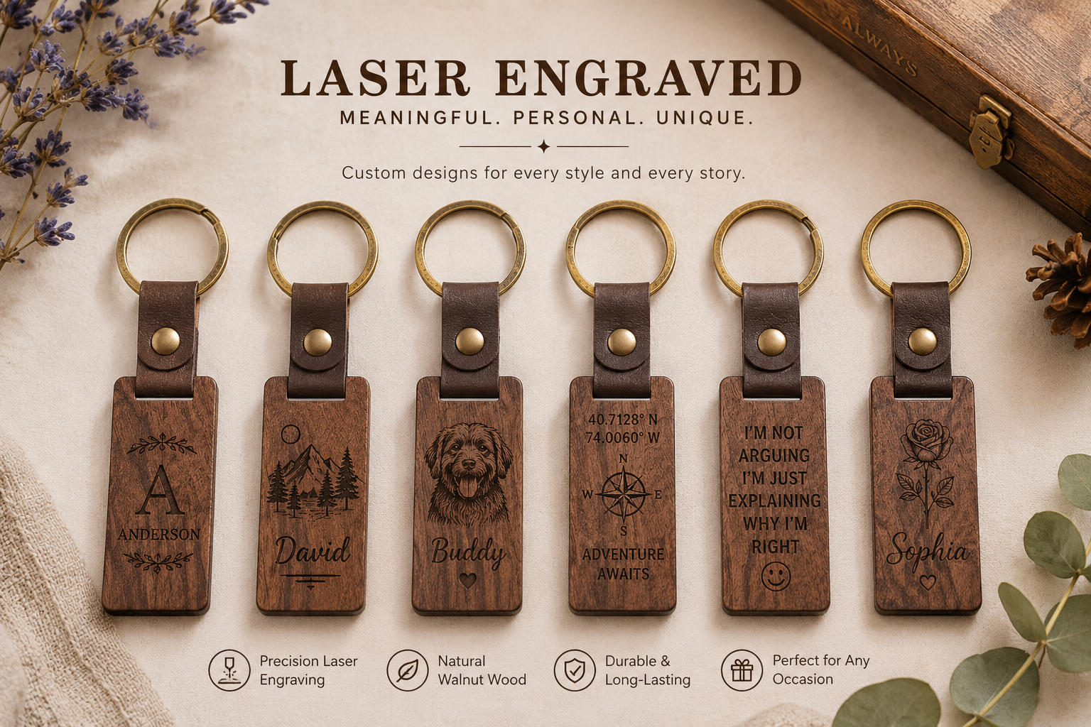 Custom-Engraved Leatherwood Keychain - Image 3