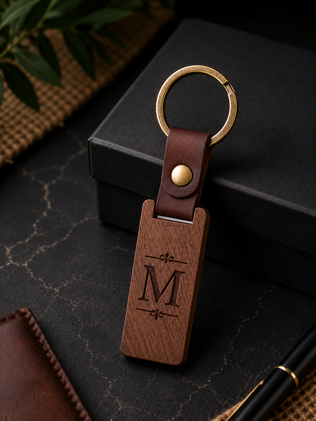 Custom-Engraved Leatherwood Keychain